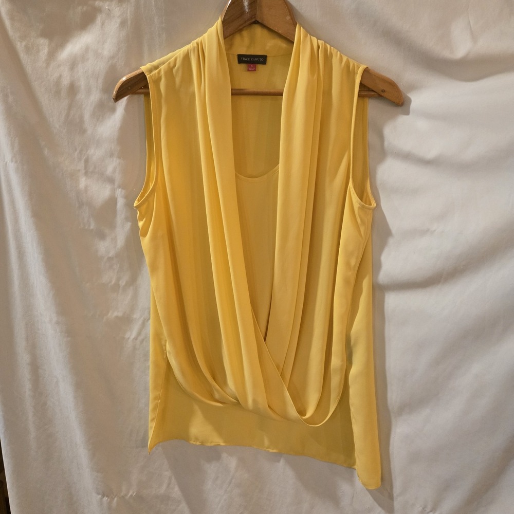 Vince Camuto Women's Round Neck Ruffle Blouse Top Size S‎ Yellow